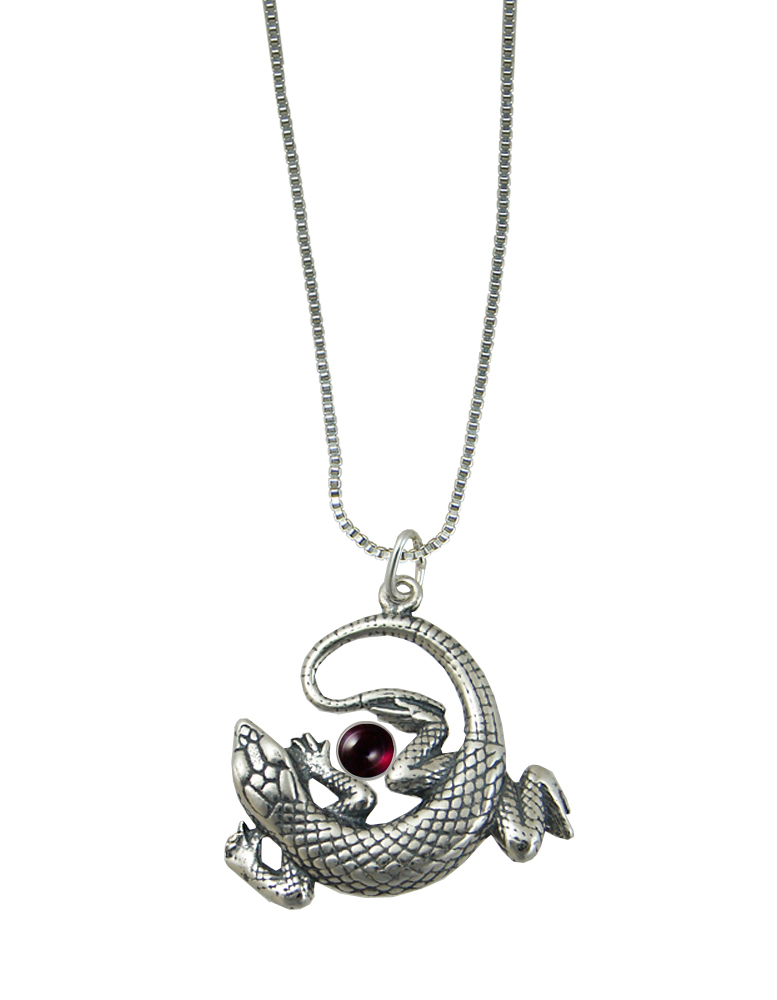 Sterling Silver Lounging Lizard Pendant With Garnet